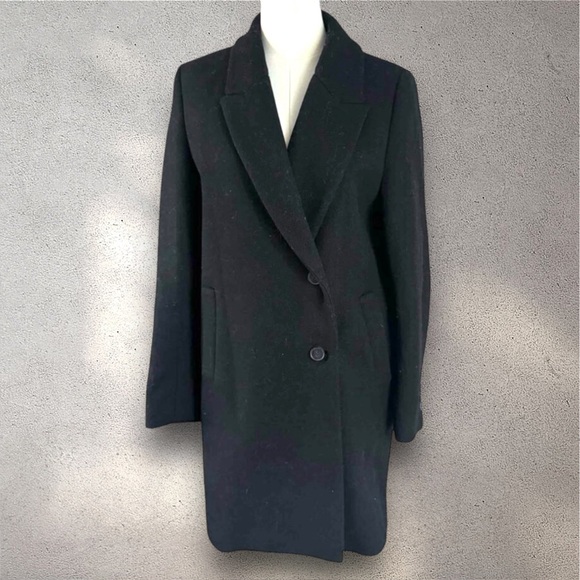 Zara Black Wool Blend Overcoat Buttoned Notched Lapel Mens Size Small - Picture 2 of 16